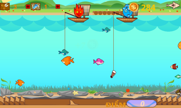 Game Cậu Bé Lửa Và Cô Gái Nước Câu Cá - Fireboy And Watergirl Go Fishing - Game  Vui