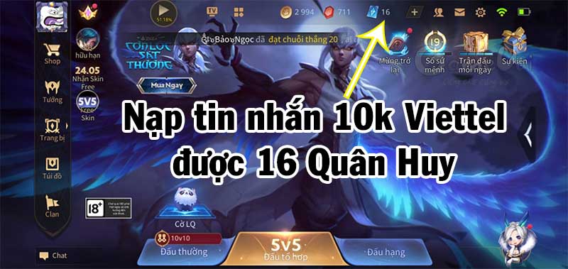 SMS messages of 10,000 VND to any operator Viettel, Mobi or Vina corresponding to 16 Quan Huy