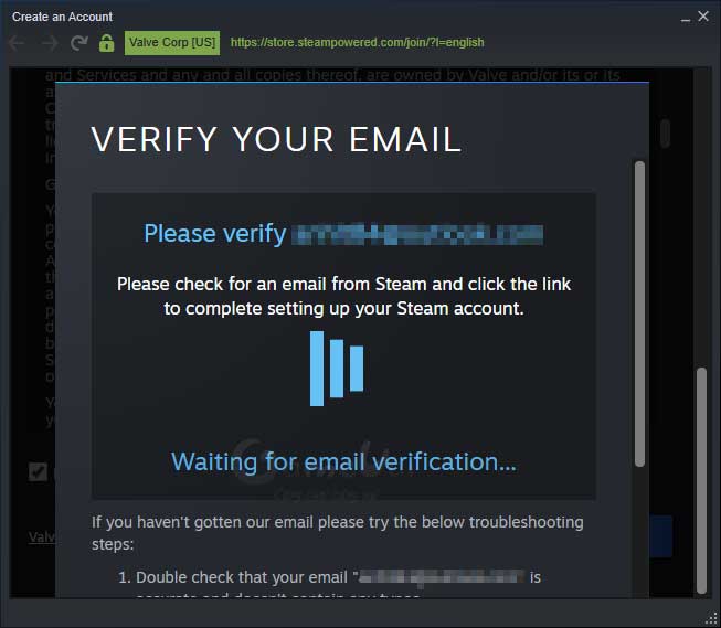 Verify your Steam account via email