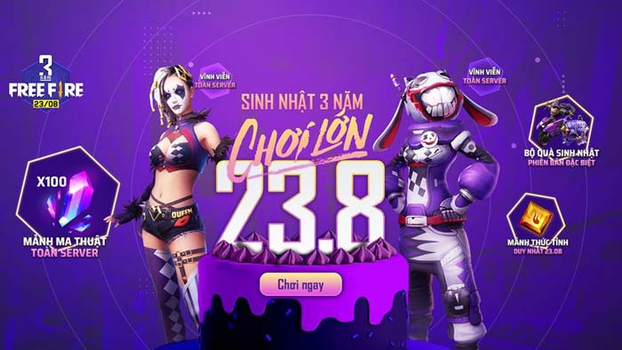 Sinh nhật 2308 FF Sự kiện mừng Free Fire 3 tuổi từ Garena VN