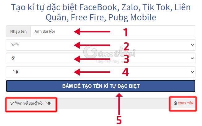 Fill in the Enter a name box and choose to add special characters to the left, middle and right