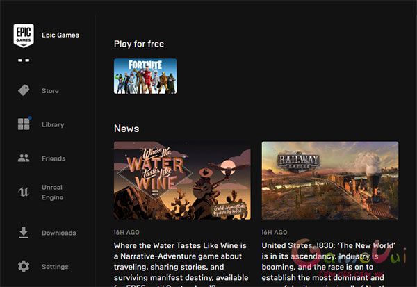 Main interface Epic Store Games