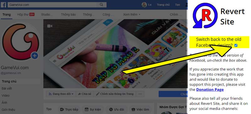 Tiện ích mở rộng trình duyệt Extension có tên là Revert Site