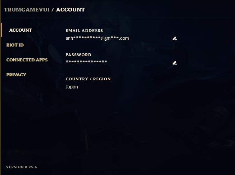 So we have created an account Riot Games Japan, Singapore or Korea