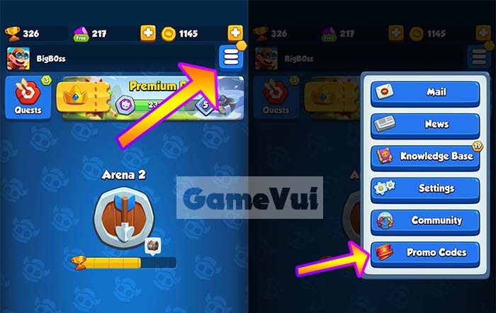 Cách nhập mã giftcode, Promo Code trò chơi Rush Royale