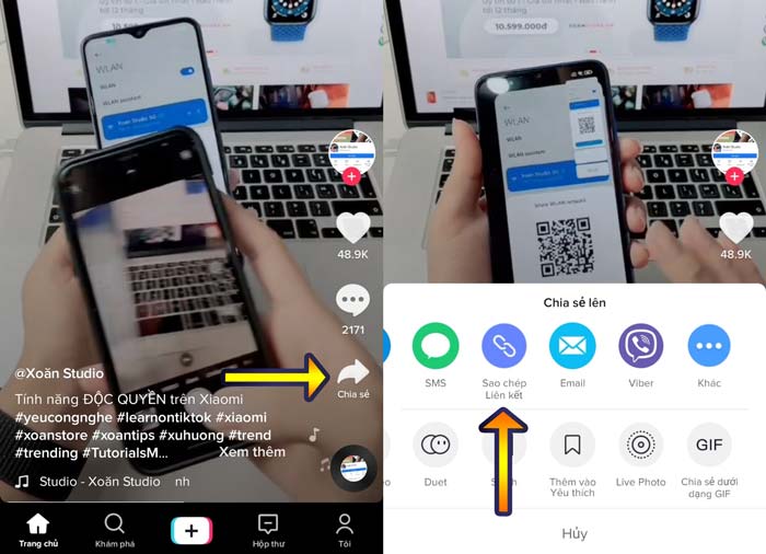 Bấm chia sẻ và Sao chép Liên kết trên ứng dụng TikTok